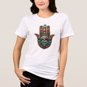 Peacock Colours Hamsa w/ Gold Third Eye Tri-Blend Shirt