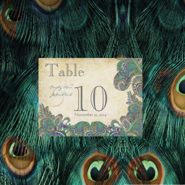 Peacock Colours Paisley Wedding Table Number Postcard (Creator Uploaded)