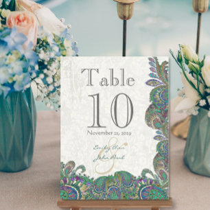 Peacock Colours Paisley Wedding Table Number Postcard