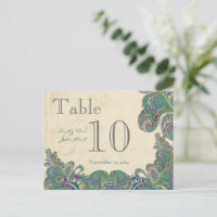Peacock Colours Paisley Wedding Table Number