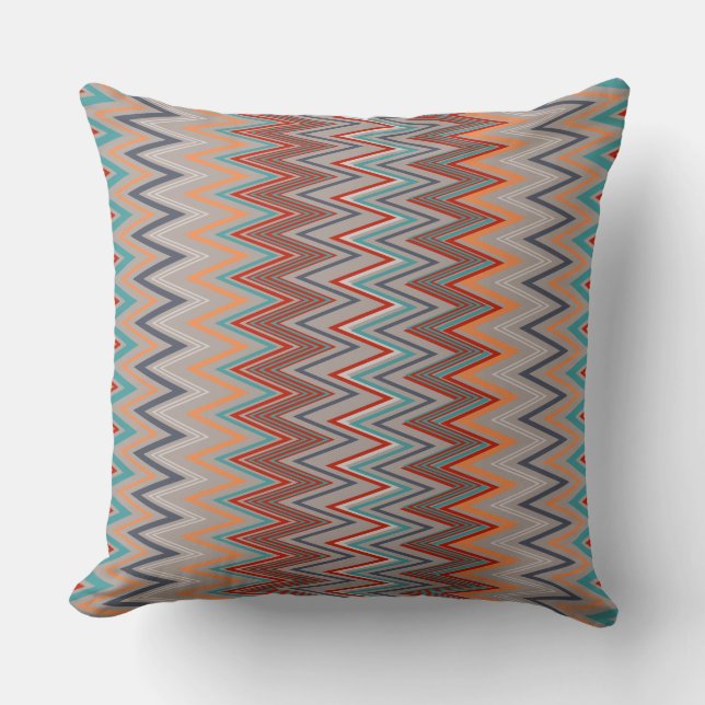 Peacock Colours Zigzag Cushion (Front)