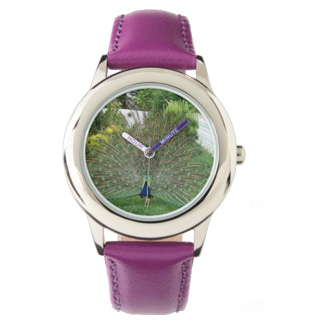 Peacock Custom Stainless Steel Purple Watch (Front)