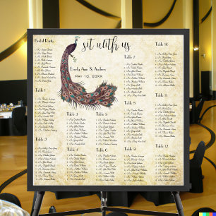Peacock Damask Wedding Seating Chart 12 Tables
