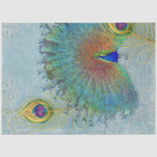 Peacock Decoupage Dusty Blue Teal Vintage Feather Tissue Paper