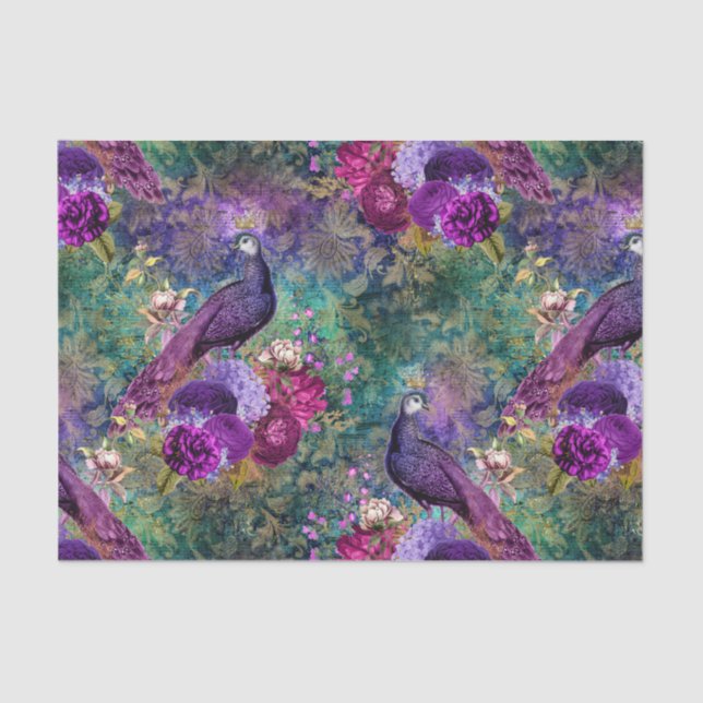 Peacock Decoupage Ephemera Tissue Paper (Front)
