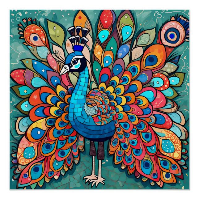 Peacock design, contemporary style, multicolored poster (Front)