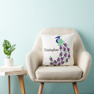 Peacock Design Personalised Cushion