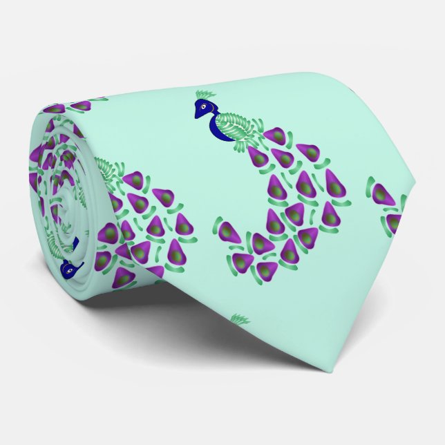 Peacock Design Tie (Rolled)