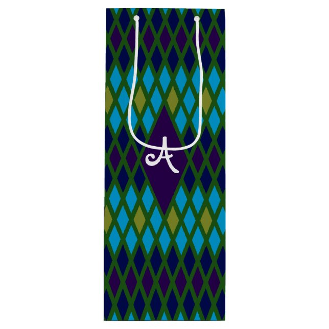 Peacock Diamond Monogram Wine Gift Bag (Front)