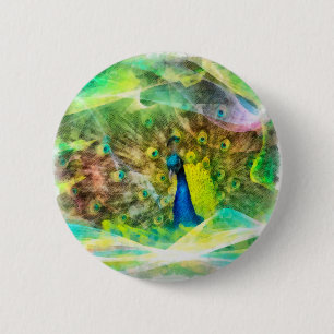 Peacock Digital Painting 6 Cm Round Badge