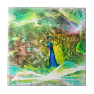 Peacock Digital Painting Tile