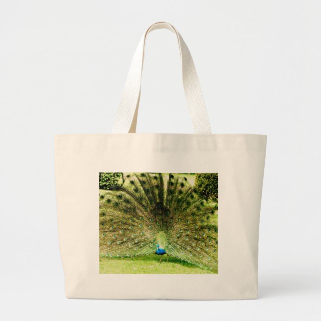 Peacock Display Colours Large Tote Bag (Front)