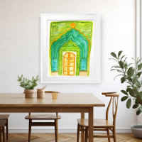 Peacock Door Watercolor Jaipur City Palace Green