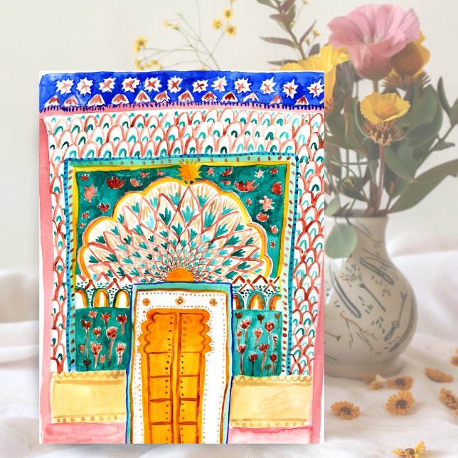 Peacock Door Watercolor Jaipur City Palace Pink Postcard (Peacock Door Watercolor Jaipur City Palace Pink Postcard
)