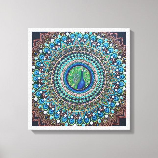 Peacock Dot Mandala Art Canvas Print (Front)