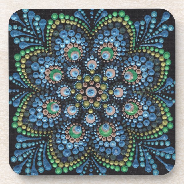 Peacock Dot Mandala  Coaster (Front)