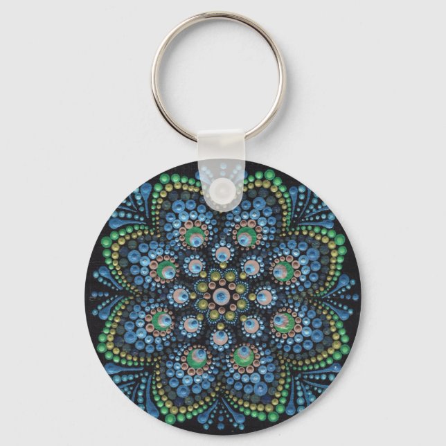 Peacock Dot Mandala  Key Ring (Front)
