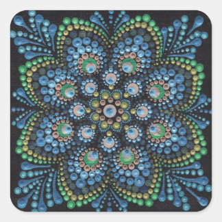 Peacock Dot Mandala  Square Sticker