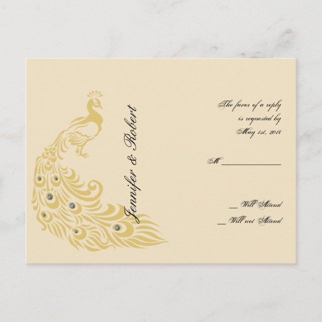 Peacock Elegance Art Deco RSVP Postcard (Front)
