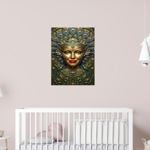 Peacock Elegance – Decorative Fantasy Portrait Poster