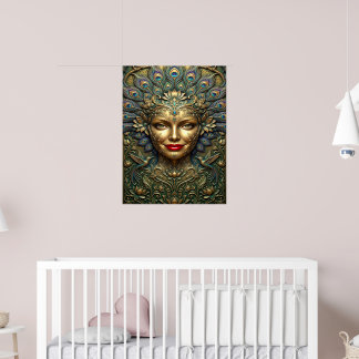 Peacock Elegance – Decorative Fantasy Portrait Poster