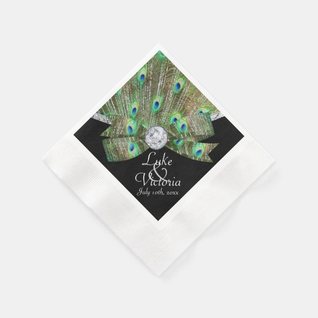 Peacock Elegance & Diamonds Wedding Napkin (Corner)