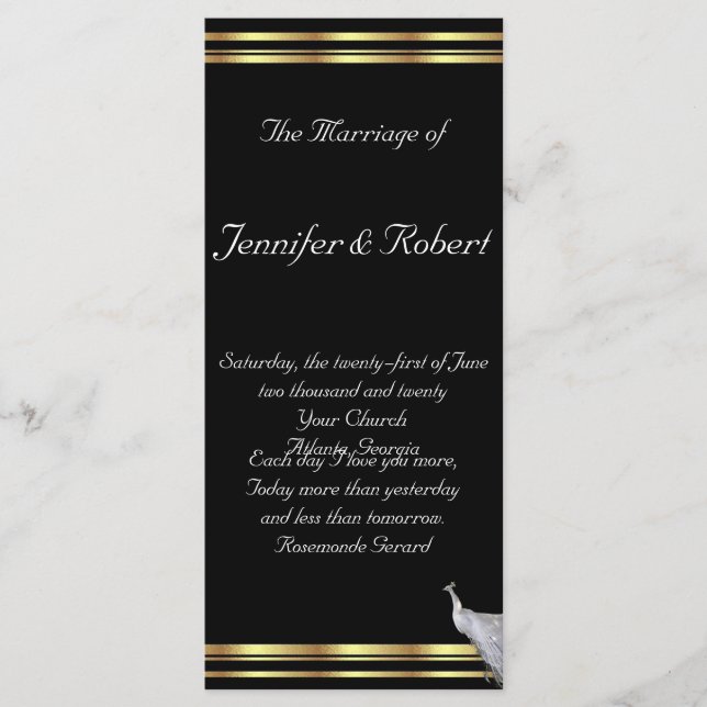 Peacock Elegance in Black Gold and White Program Programme (Front)