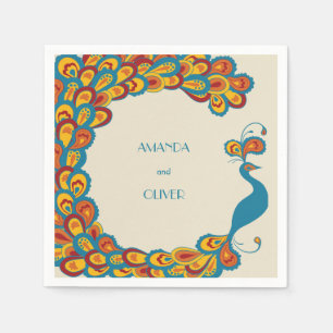 Peacock Elegance Multicolored Vintage Wedding Napkin