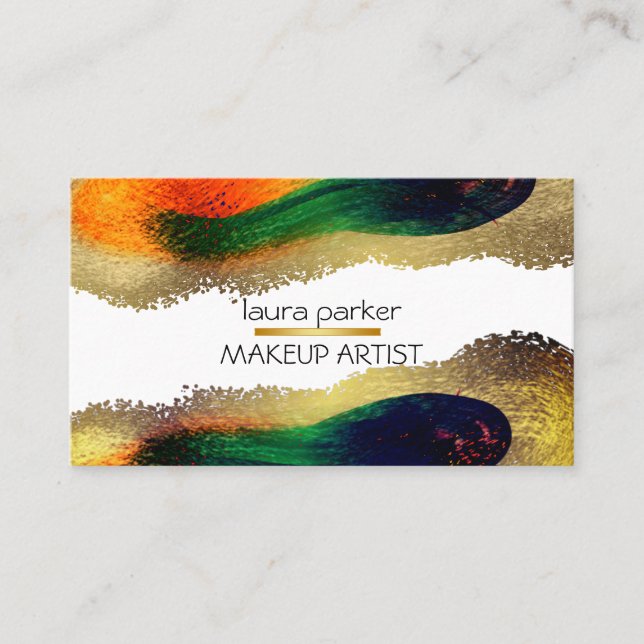 Peacock Elegant Abstract Gold Glitter Modern  Busi Business Card (Front)