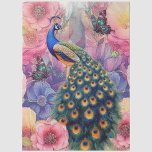 Peacock Elegant Pink & Blue Florals Decoupage  Tissue Paper