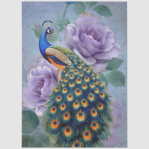 Peacock Elegant Purple Roses Furniture Decoupage Tissue Paper