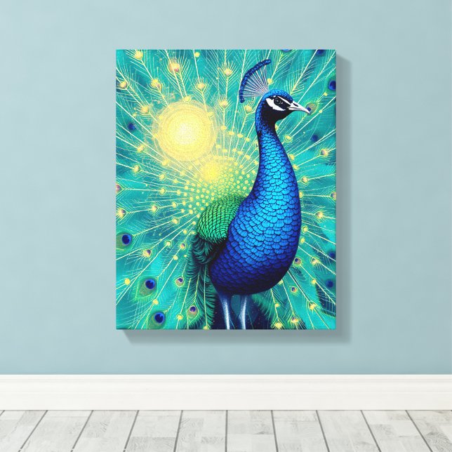 Peacock Energies in Bloom – Premium Wrapped Canvas (Insitu(Wood Floor))
