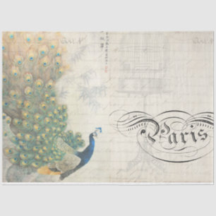 Peacock Ephemera Decoupage Paper Horizontal