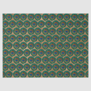 Peacock Eye Feathers on Tan Tissue Paper