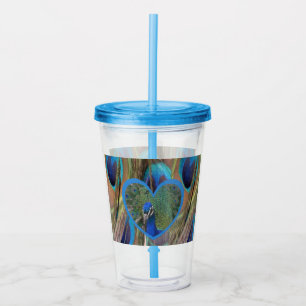 Peacock Face in Heart Acrylic Tumbler