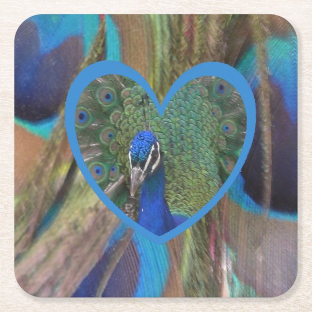 Peacock Face in Heart Paper Coaster (Front)