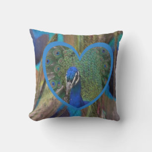 Peacock Face in Heart Trow Pillow
