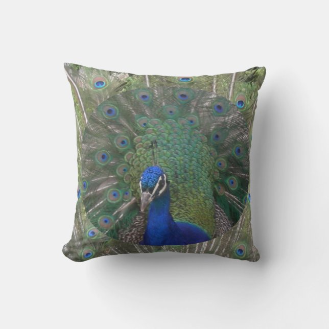 Peacock Face with Feathers Pillow (Front)