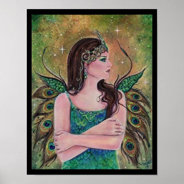 Peacock Fairy fantasy art poster by Renee (Front)