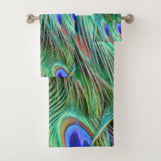 PEACOCK FANCIFUL FEATHERS BATH TOWEL SET (Insitu)