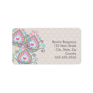 Peacock Fancy Feathers Damask Label