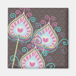Peacock Fancy Feathers Damask Magnet
