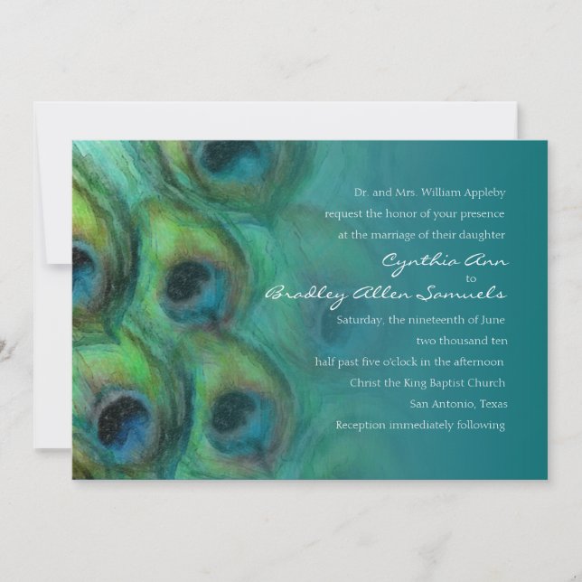 Peacock Fantasy Teal Invitation (Front)