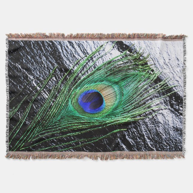 Peacock Feather 1 Throw Blanket (Front)