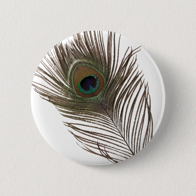 Peacock feather 6 cm round badge (Front)