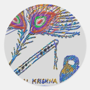 Peacock Feather and Flute - Hare Krishna Classic Round Sticker