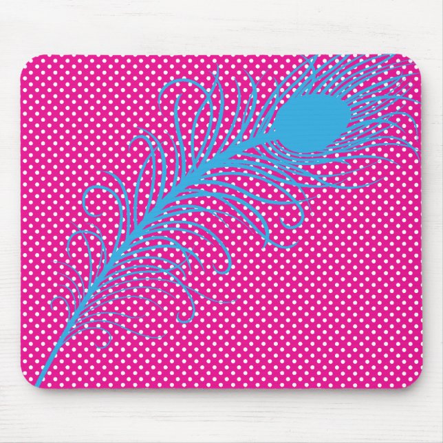 Peacock feather and Polka Dots - Pink and Aqua Mouse Mat (Front)