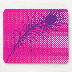 Peacock feather and Polka Dots - Pink & Purple Mouse Mat