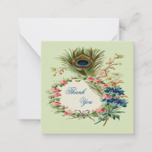 Peacock Feather And Vintage Flower Thank You Card