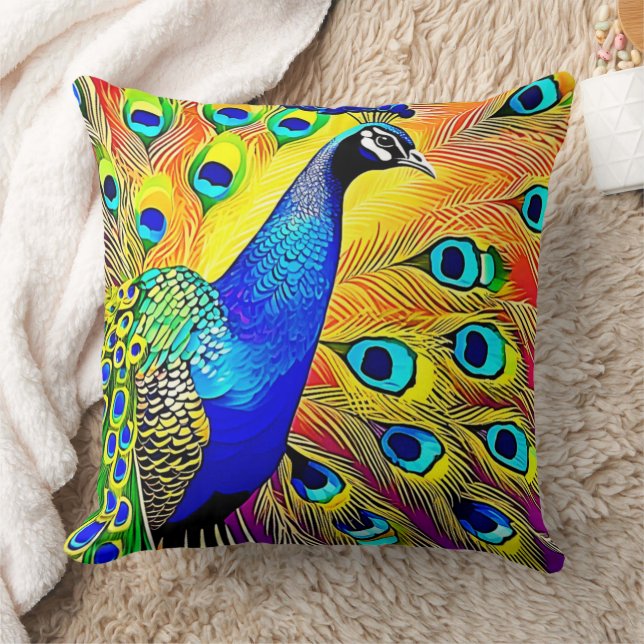 Peacock Feather Art Cushion (Blanket)